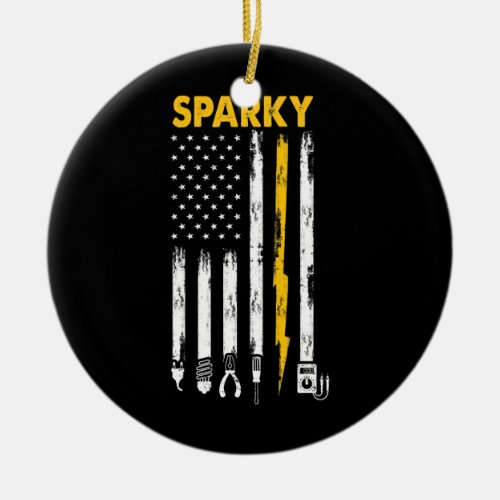 Mens Electrician US Flag Sparky Tools  Ceramic Ornament