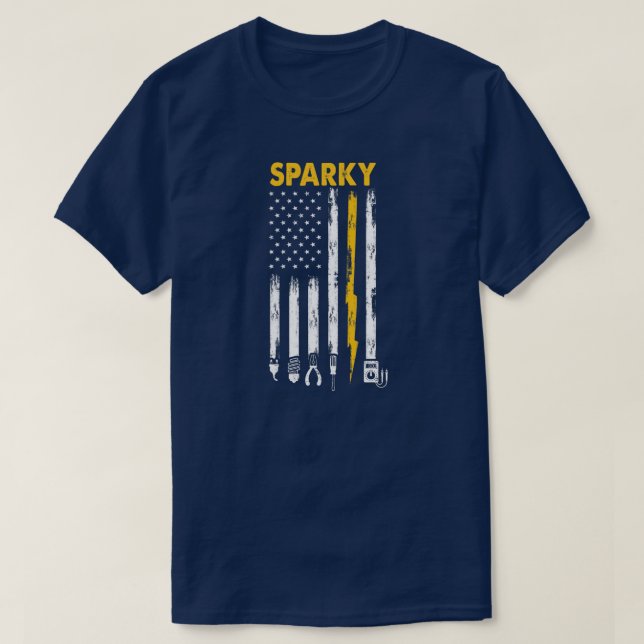 Mens Electrician US Flag Sparky Tools  T-Shirt (Design Front)