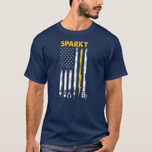 Mens Electrician US Flag Sparky Tools  T_Shirt
