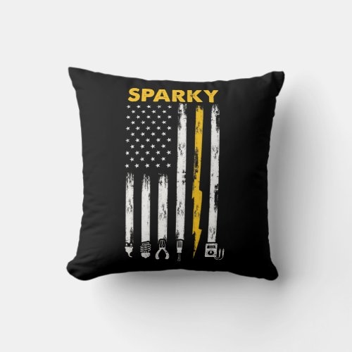Mens Electrician US Flag Sparky Tools  Throw Pillow