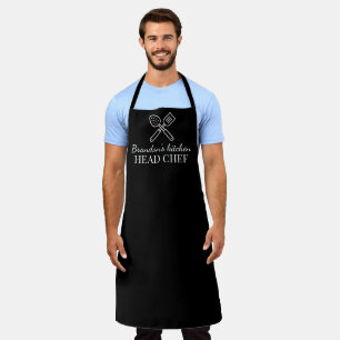 Men's Elegant Black Chef Name Modern Simple Apron