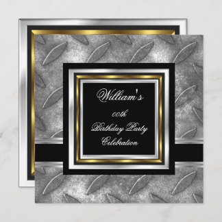 Men's Elegant Black Gold Silver Birthday Metal Invitation
