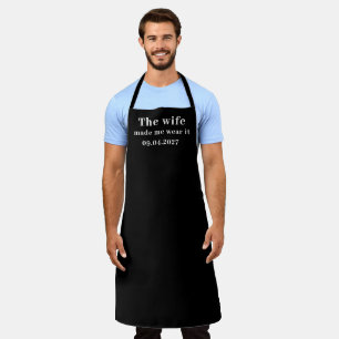 Men's Elegant Black Name Modern Groom Wedding Apron