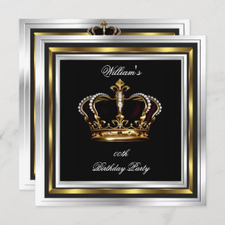 Men's Elegant Black Silver Birthday Crown Invitation