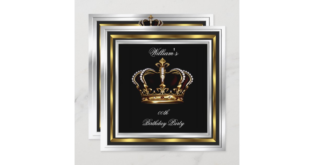 Men's Elegant Black Silver Birthday Crown Invitation | Zazzle