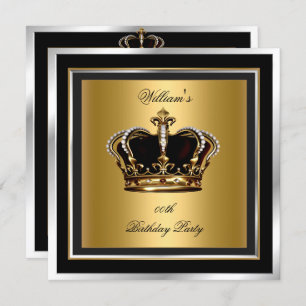 Men's Elegant Black Silver Birthday Party Crown Invitation