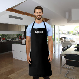 Men's Elegant Black White Name Modern Simple Chic  Apron