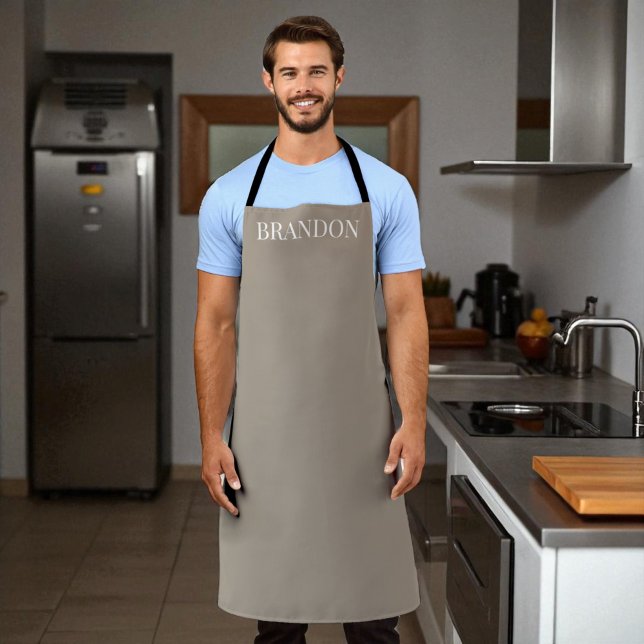 Men's Elegant Brown Name Modern Simple Chef Apron (Creator Uploaded)