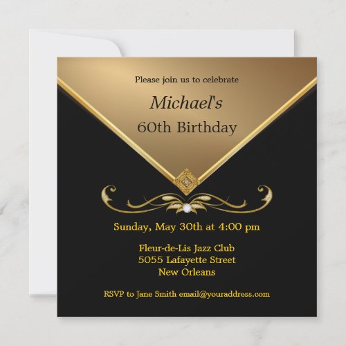 Mens Elegant Gold Black 60th Brithday Invitations