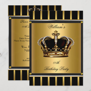 Men's Elegant Gold Black Stripe Birthday Crown 2 Invitation