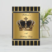 Men's Elegant Gold Black Stripe Birthday Crown 2 Invitation (Standing Front)