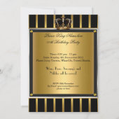 Men's Elegant Gold Black Stripe Birthday Crown 2 Invitation (Back)