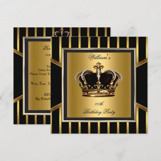 Men's Elegant Gold Black Stripe Birthday Crown Invitation