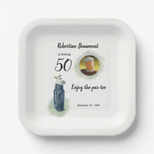 Men's Elegant Golf Theme Photo 50th birthday Paper Plates