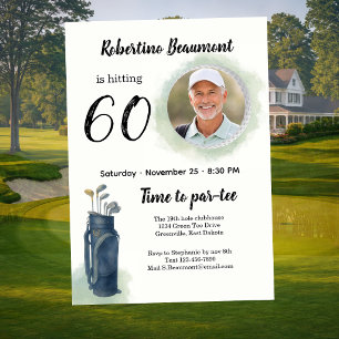 Men's Elegant Golf Theme Photo 60th birthday Invitation