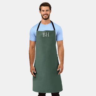 Men's Elegant Green Monogram Modern Simple Apron