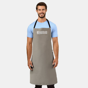 Men's Elegant Grey White Name Modern Simple Apron