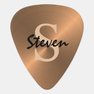 Mens Elegant Metallic Bronze Gold Monogram Guitar Pick