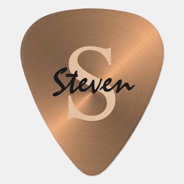 Mens Elegant Metallic Bronze Gold Monogram Guitar Pick (Front)