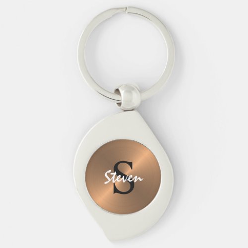 Mens Elegant Monogram Metallic Bronze Gold Keychain