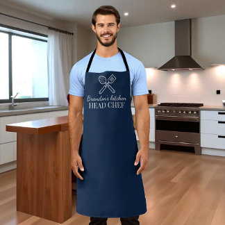Men's Elegant Navy Blue Chef Name Modern Simple Apron