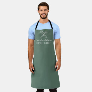 Men's Elegant Sage Green Chef Name Modern Simple Apron