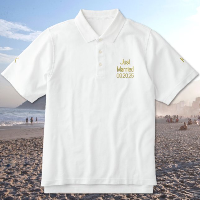 Mens Embroidered Just Married Monogram Embroidered Polo Shirt (Creator Uploaded)