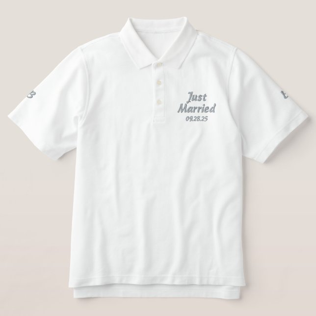 Men's Embroidered Just Married Monogram Polo Shirt (Design Front)