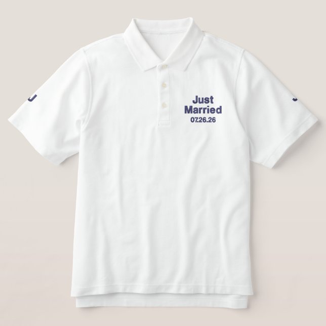 Men's Embroidered Just Married Monogram Polo Shirt (Design Front)