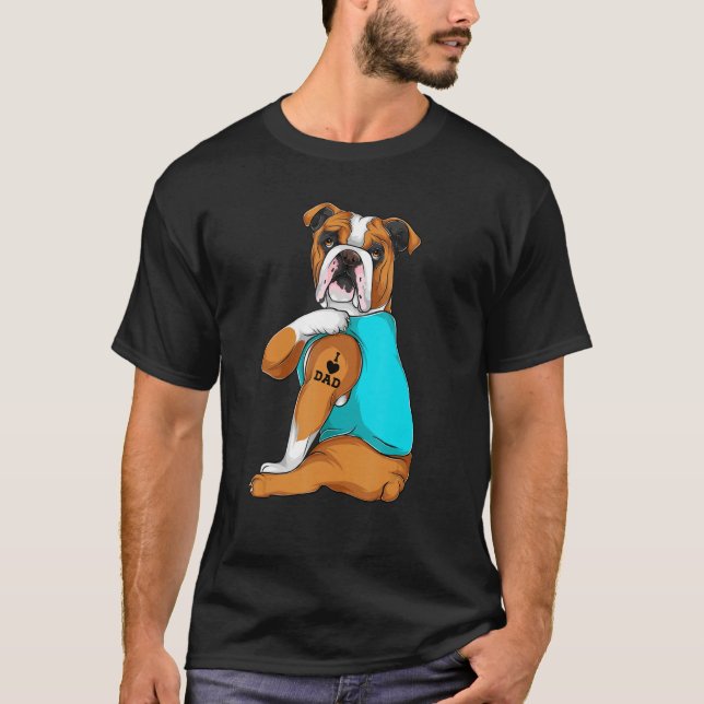 Mens English Bulldog I Love Dad Tattoo Apparel Dog T-Shirt (Front)