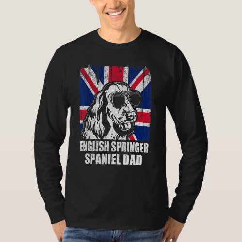 Mens English Springer Spaniel Dad Cool Uk Flag Vin T_Shirt