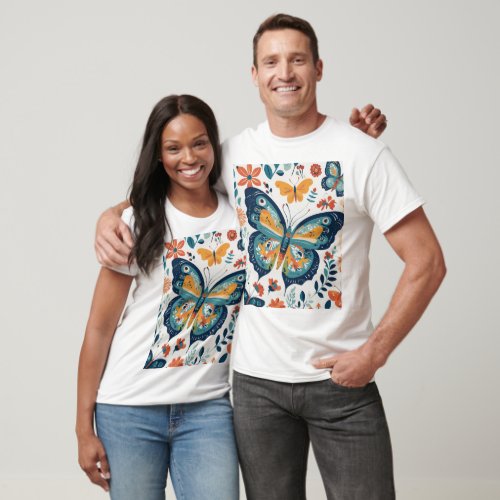 Mens Enigmatic Garden Butterfly and Floral Moti T_Shirt