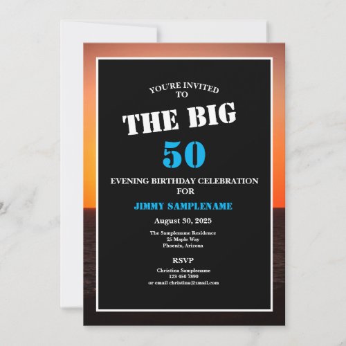 Mens Evening Sunset Birthday Party Big Year Invitation