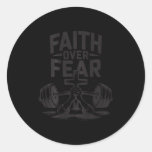 Men&#39;s Faith Over Fear Christian Workout Gym Jesus  Classic Round Sticker