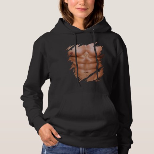 Mens Fake Muscles Ripped Torn Chest Six Pack Abs  Hoodie