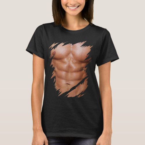 Mens Fake Muscles Ripped Torn Chest Six Pack Abs  T_Shirt