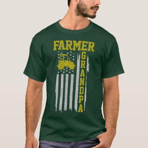 Mens Farmer Grandpa American Flag Tractor Farm T-Shirt