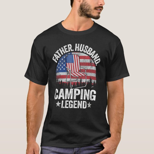 Mens Father Husband Camping Legend American Flag C T-Shirt (Front)