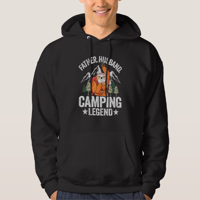 Mens Father Husband Camping Legend Sloth Rv Camper Hoodie (Front)