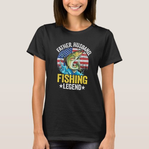 Mens Father Husband Fishing Legend American Flag D T-Shirt