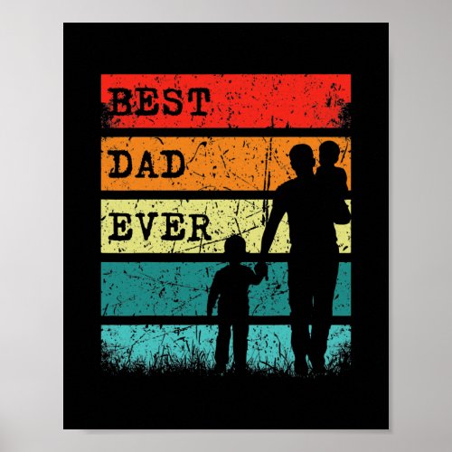 Mens Fathers Day Best Dad Ever Retro Sunset Poster