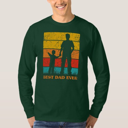 Mens Fathers Day Best Dad Ever Retro Sunset T_Shirt