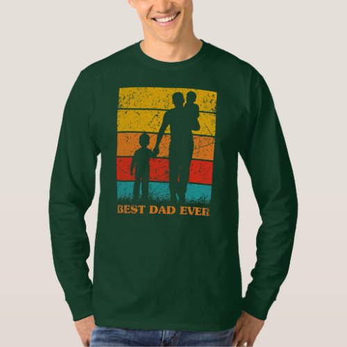 Mens Fathers Day Best Dad Ever Retro Sunset T_Shirt