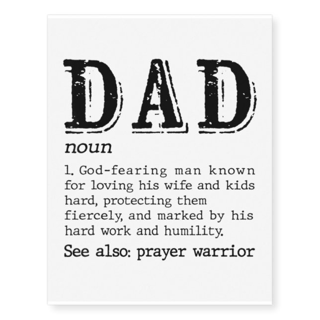 Mens Fathers Day Dad Christian Dad Definition Dad Temporary Tattoos (Front)