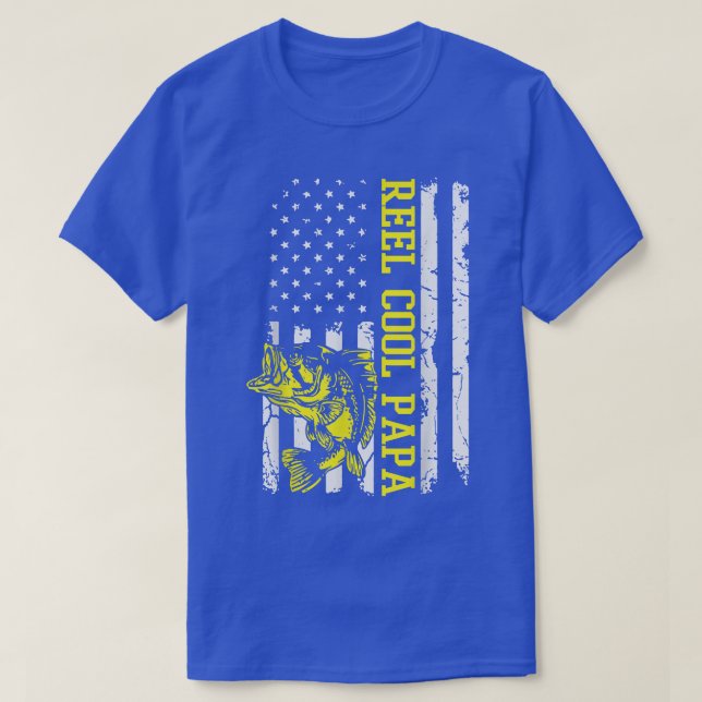 Mens Fathers Day Fishing Fisher USA Flag America  T-Shirt (Design Front)