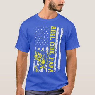 Mens Fathers Day Fishing Fisher USA Flag America  T-Shirt