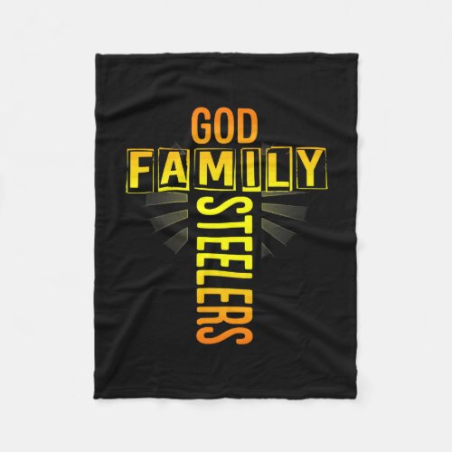 Mens Fathers Day Gift God Family Steeler Cross Ch Fleece Blanket