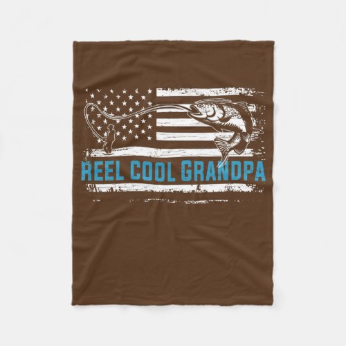 Mens Fathers Day Reel Cool Grandpa Fish American Fleece Blanket