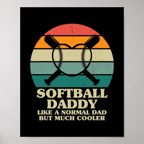 Mens Fathers Day Softball Dad Retro Sunset Poster