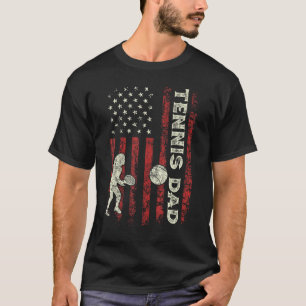 Mens Fathers Day Tennis Dad US Flag Gifts For Dad  T-Shirt